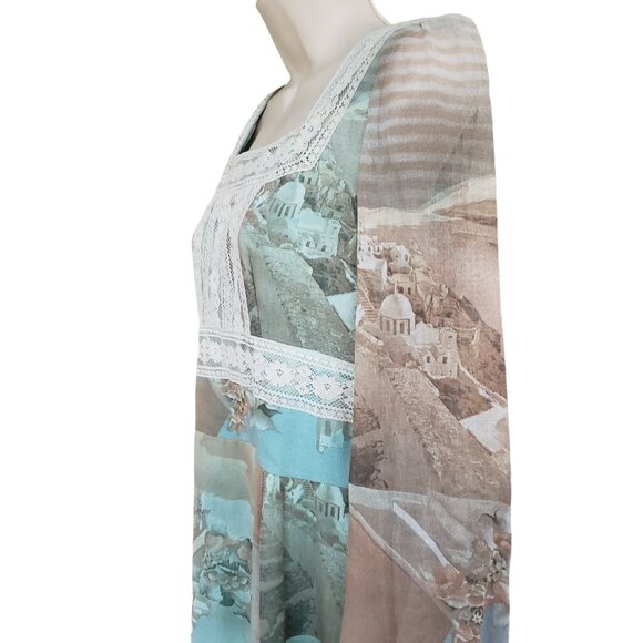 Vintage 70s/80s handmade long sleeve maxi dress with Greek Santorini Print - Picture 6 of 12